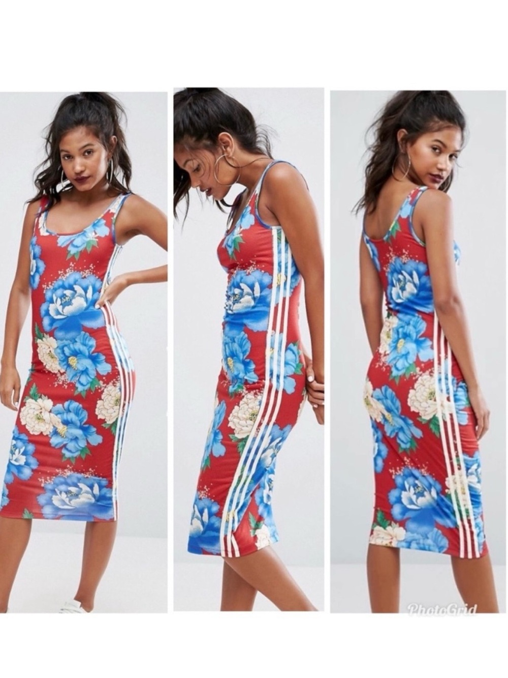 adidas x Farm Rio Chita Red & Blue Floral Bodycon Tank Dress - Picture 13 of 13